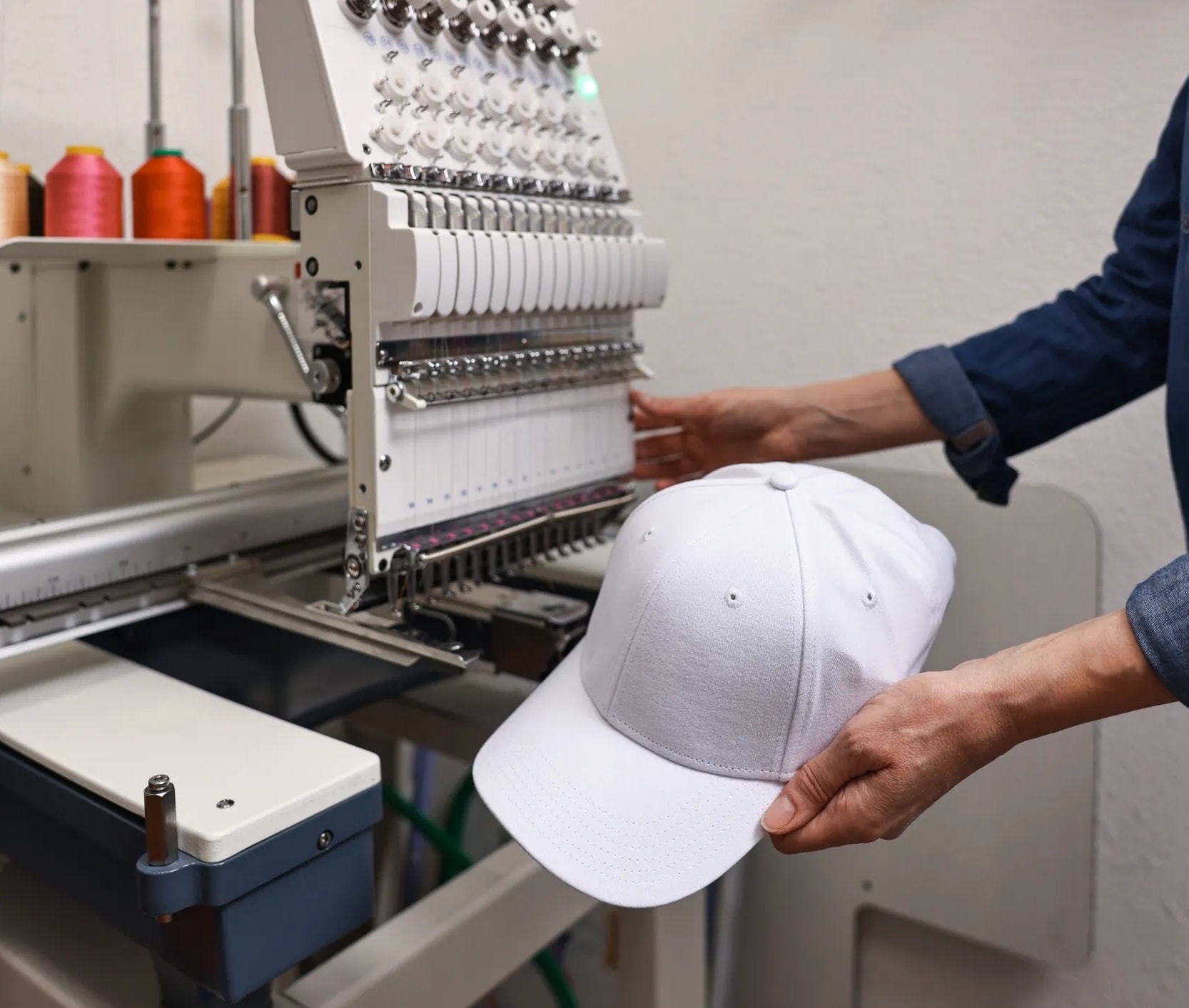 Embroidered apparel products including hats, polos, and hoodies